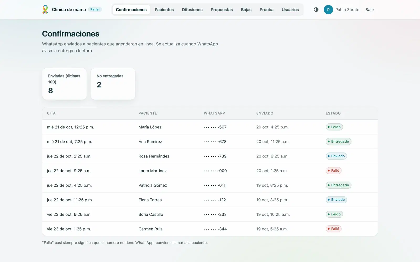 WhatsApp booking confirmations and delivery status