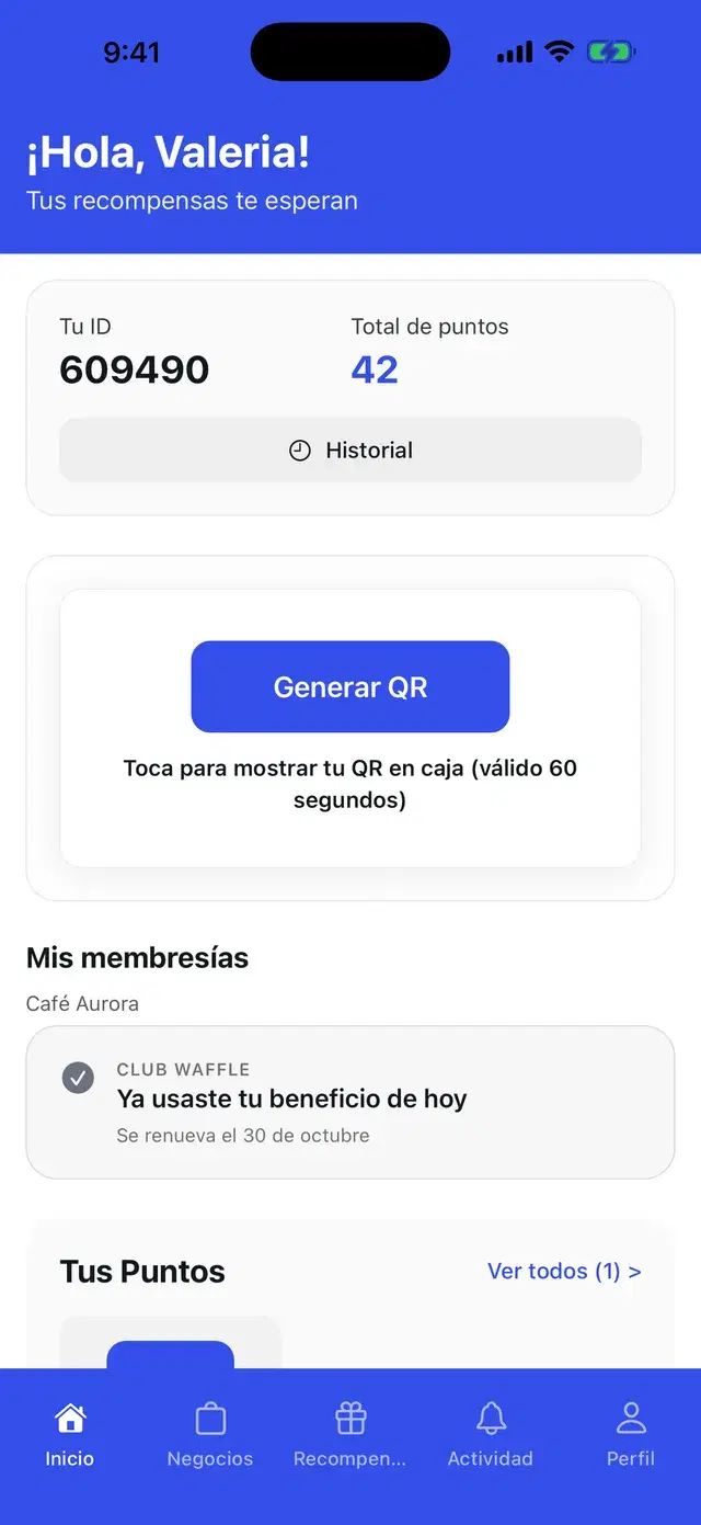 Home with points and QR button