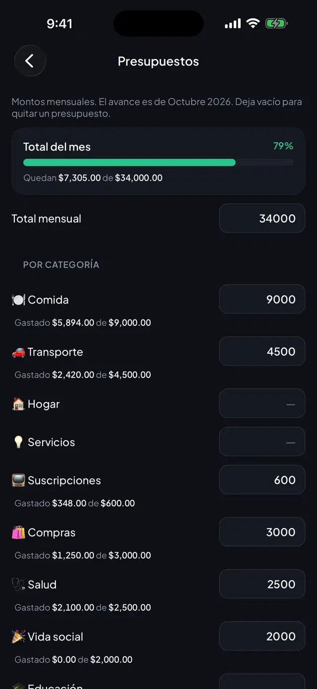 Monthly budgets
