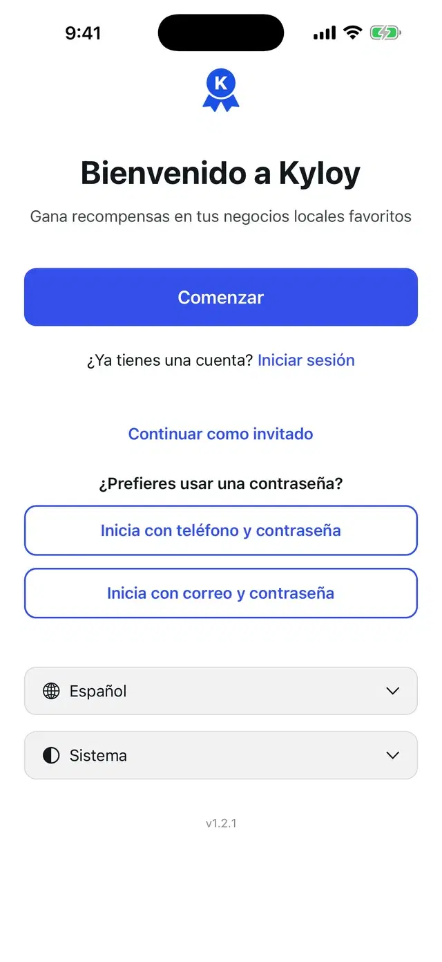 Welcome screen
