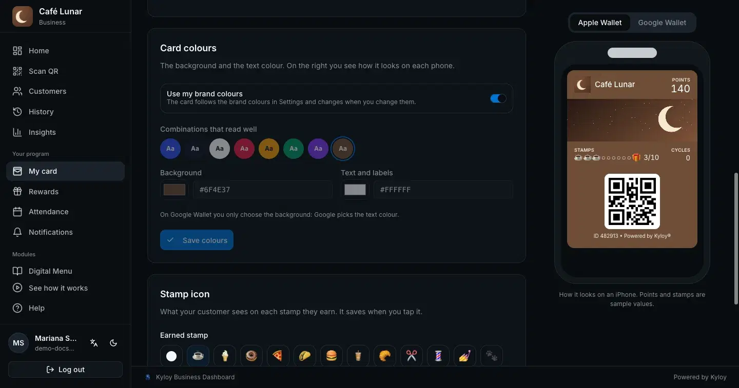 Card studio with live wallet preview